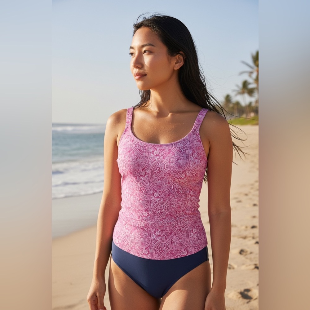 Lands' End Pink Paisley Swim Tank Size 12